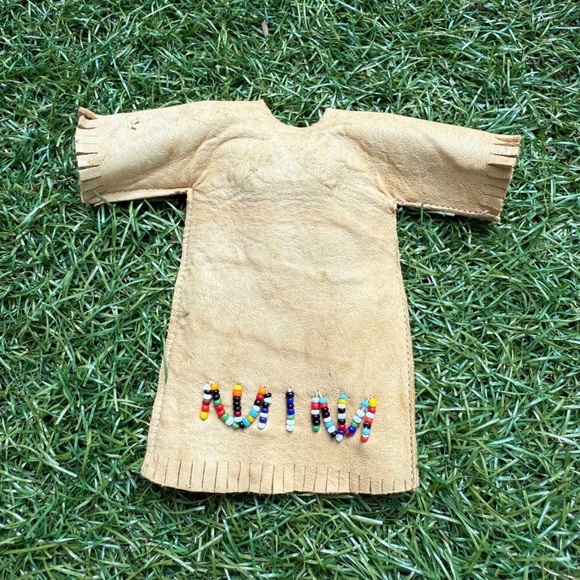 Vtg Skipper Size Clone Dress Leather Beads Soft Leather Native American Style - Picture 1 of 5